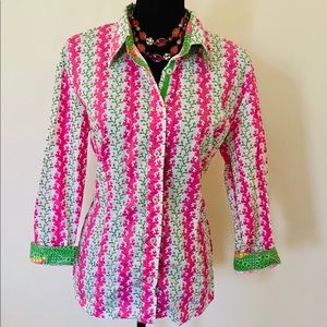 Tizzie Pink,White and Green Button down
